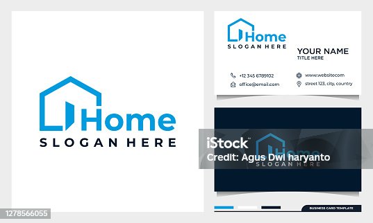 istock Home creative symbol concept. open door, building enter, real estate agency abstract business logo with business card template 1278566055