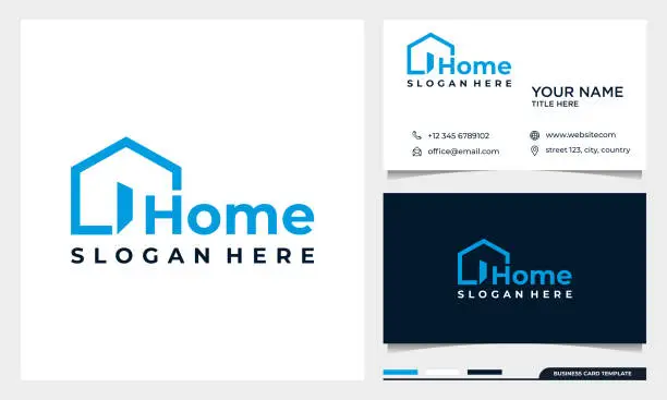 Vector illustration of Home creative symbol concept. open door, building enter, real estate agency abstract business logo with business card template