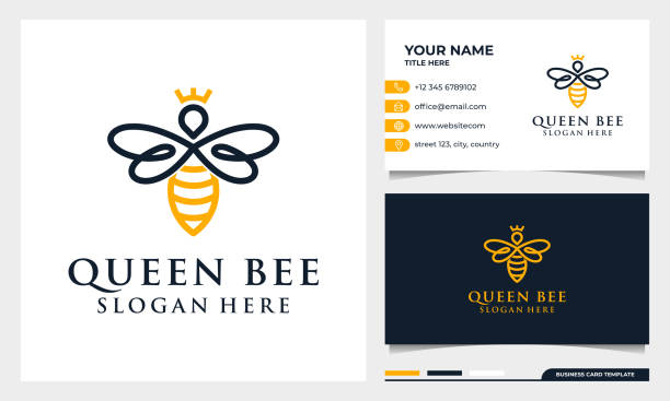 logo symbolu kreatywnej ikony miodu pszczelego, liniowy logotyp królowej pszczół. projekt logo, ikona i szablon wizytówki - queen bee stock illustrations