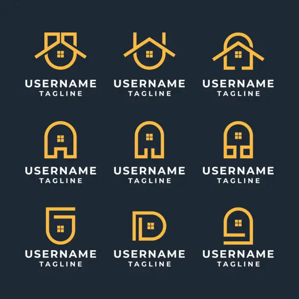 Vector illustration of set of monogram real estate house, home, building logo design template