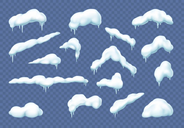 istock Snow caps, snowballs and snowdrifts set. Snowy winter decoration elements on transparent background 1278569632