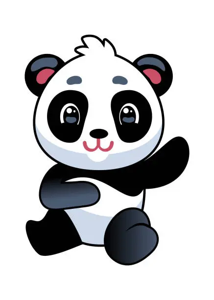 Vector illustration of Panda. Cute asian adorable bear seating, china baby mascot zoo animal, simple icon or logo design, tropical black and white flat cartoon vector isolated character kids illustration