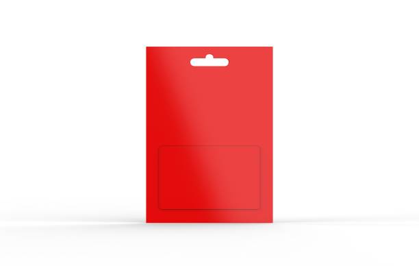 istock Red gift card in blister pack mockup template on isolated white background, ready for your design presentation, 3d illustration 1278572080