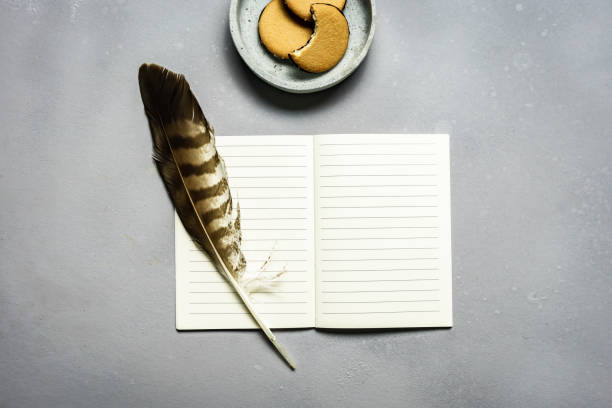 istock A blank notebook with a plate of cookies and a quill 1278572246