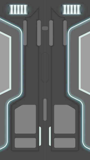 istock EPS10. Vector illustration. sci-fi neon illuminated door. Graphic illustration of the future interior. 1278573741