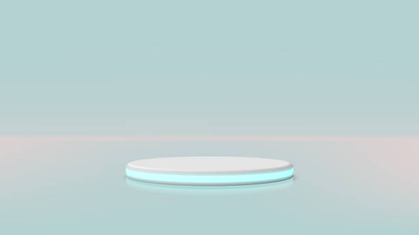 istock 3d vector. Abstract composition of geometric shapes in a bright room with neon lighting. A podium for your mockup. 1278573786