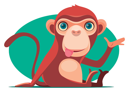 vector illustration of funny monkey sitting and waving