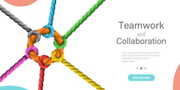 Teamwork and Collaboration. Vector Conceptual Landing Page Template. Teamwork and Collaboration. Vector Conceptual Illustration. ropes tied together stock illustrations