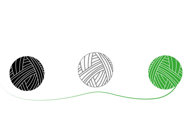 illustrazioni stock, clip art, cartoni animati e icone di tendenza di set di illustrazioni vettoriali di palline di filato su sfondo bianco - yarn ball