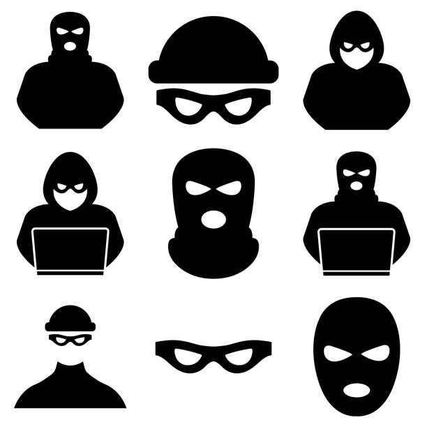 ilustrações de stock, clip art, desenhos animados e ícones de thief, criminal, robber icon, logo isolated on white background - criminoso