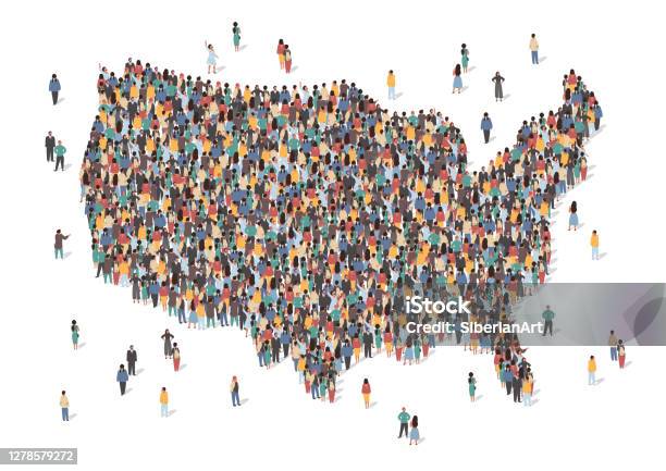Usa Map Made Of Many People Large Crowd Shape Group Of People Stay In Us Country Map Formation Immigration Election Multicultural Diversity Population Concept Vector Isometric Illustration Stock Illustration - Download Image Now