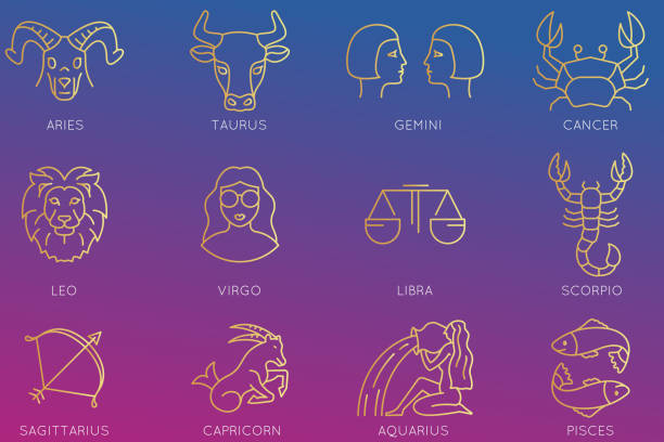 Set of Zodiac signs. Horoscope Symbols for Social Media and Design - Vector Outline Icons Set of Zodiac signs. Horoscope Symbols for Social Media and Design - Vector Outline Icons gold or aquarius or symbol or fortune or year stock illustrations