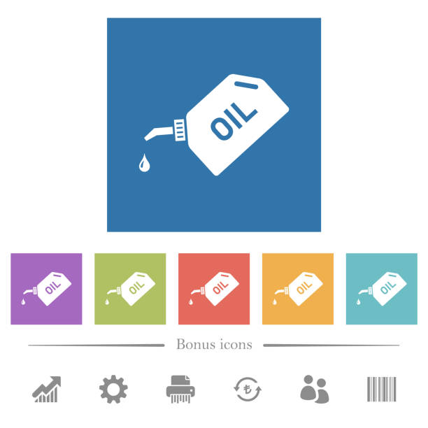 正方形の背景に平らな白いアイコンをドロップオイルとオイラー - oil oil can dashboard drop点のイラスト素材／クリップアート素材／マンガ素材／アイコン素材