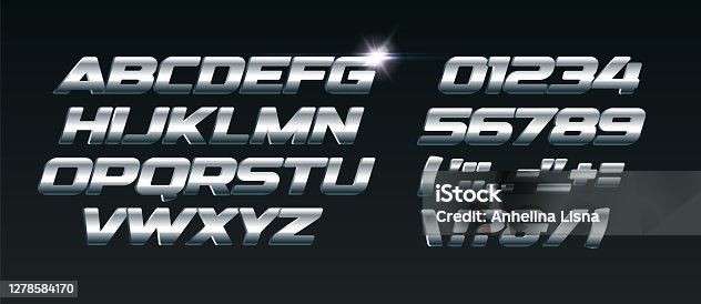 istock Set of steel letters. Font for dynamic compositions, like sports events and promotions or logos. Typography design, metal style, 1278584170