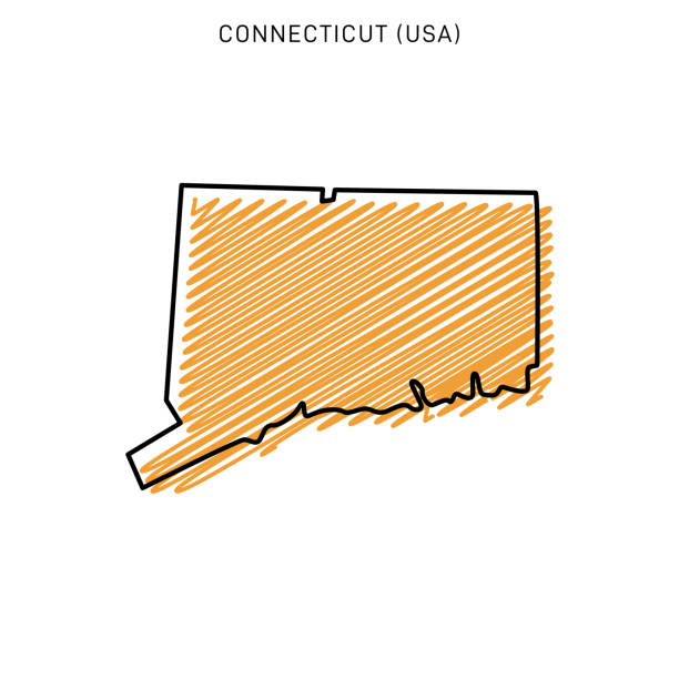 ilustraciones, imágenes clip art, dibujos animados e iconos de stock de connecticut map scribble estilo vector stock ilustración plantilla de diseño. - map cartography connecticut drawing