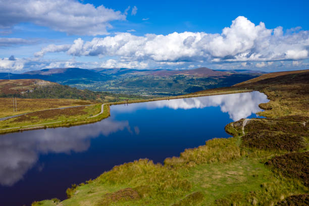 aerial view at brecon beacons. keepers pond - monmouth wales imagens e fotografias de stock