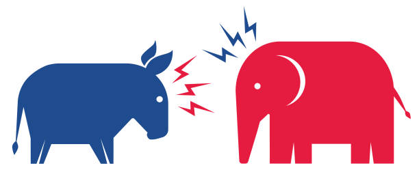 Donkey and elephant. Elections 2020. Vector vintage banner for 2020 presidential election in USA. Vector illustration of donkey and elephant. Vote 2020. democratic party logo stock illustrations