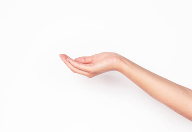 istock empty young female hand to hold something, isolated on white background 1278587298