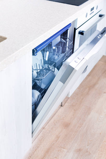 istock Home appliance dishwashing machine in kitchen interior, no people 1278588115