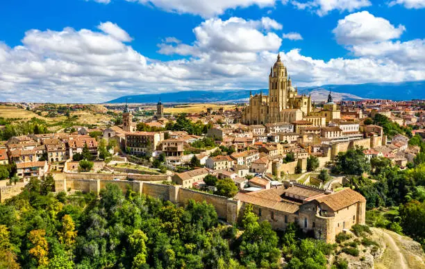 Aerial view of Segovia with the Cathedral. UNESCO world heritage in Spain