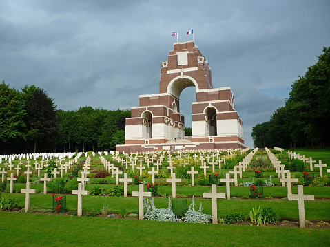 The present Thiepval occupies a location a short distance to the southwest of the former settlement which was destroyed in WW One. The Thiepval Memorial to the Missing of the Somme: a major war memorial to British and Commonwealth men who died in the First World War Battle of the Somme and who have no known grave.