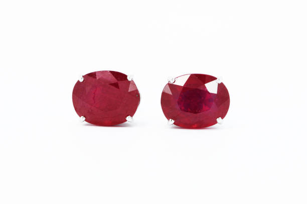 Red Ruby Color Stone 4 Prong Stud stock photo