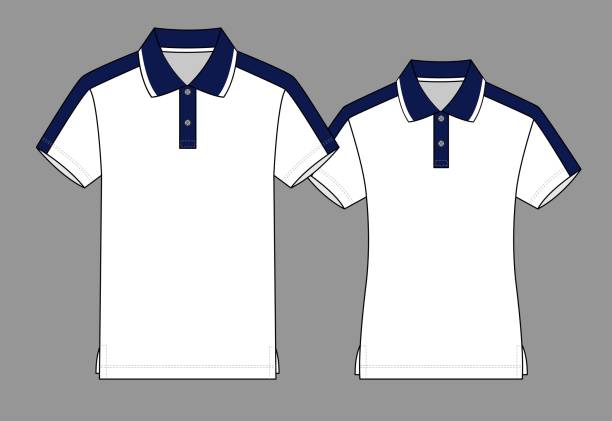 Men & Women Polo Shirt Design White/Navy Vector Front View slopestyle stock illustrations