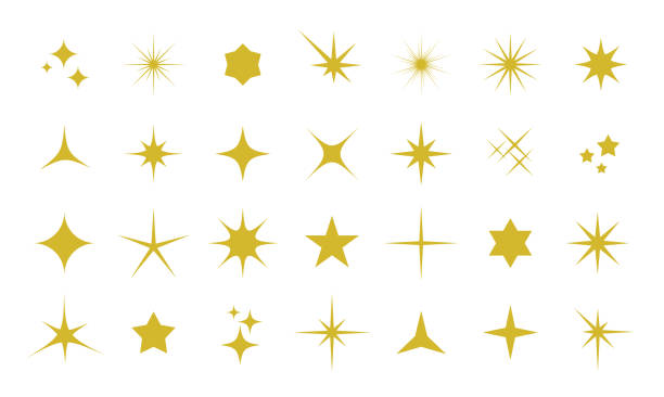 ilustraciones, imágenes clip art, dibujos animados e iconos de stock de conjunto de iconos de chispa - forma de estrella ilustraciones