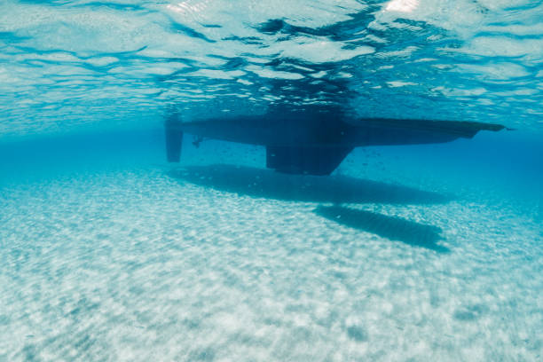 An underwater shot of a sailboat in the Aegean Sea.