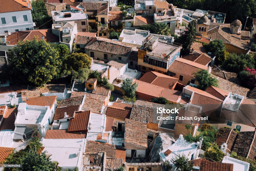 Roofs of Athens Plaka Stock Photo