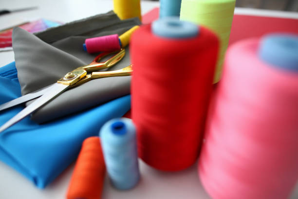 istock Dressmaking and tailoring accessories on table in sewing workshop 1278595451