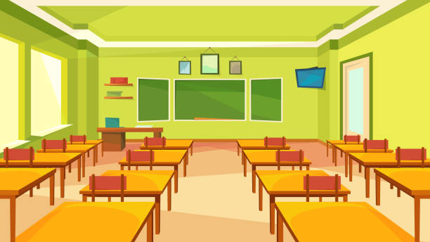 Empty Classroom With Blackboard Stock Illustration - Download Image Now -  Classroom, Cartoon, Empty - iStock