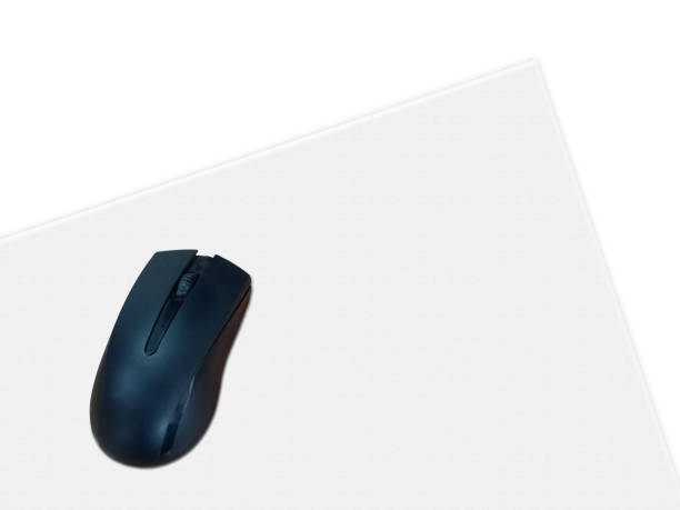 istock Black wireless mouse divice on oblique rough gray paper for copy space with white background. 1278597723