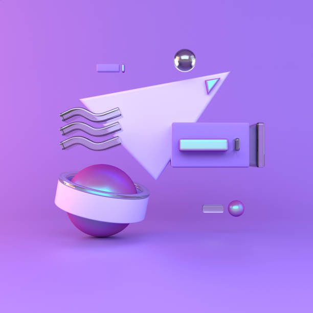istock Abstract 3D of metal objects on violet background. stock Illustration 1278598547