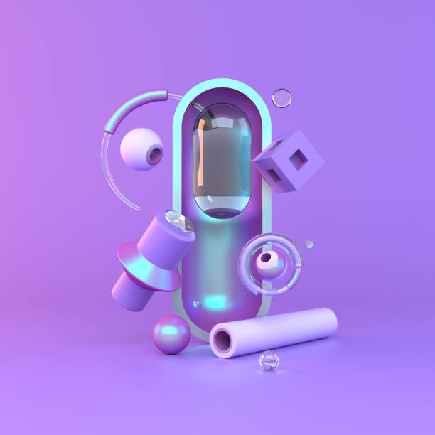 istock Abstract 3D of metal objects on violet background. stock Illustration 1278598646