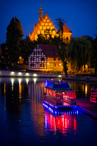 Holidays in Poland - Brda river and Mill island in Bydgoszcz by night