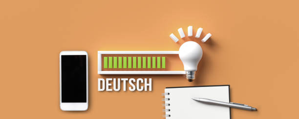 istock lightbulb and loading bar with the German word for GERMAN and smartphone and pen 1278602161