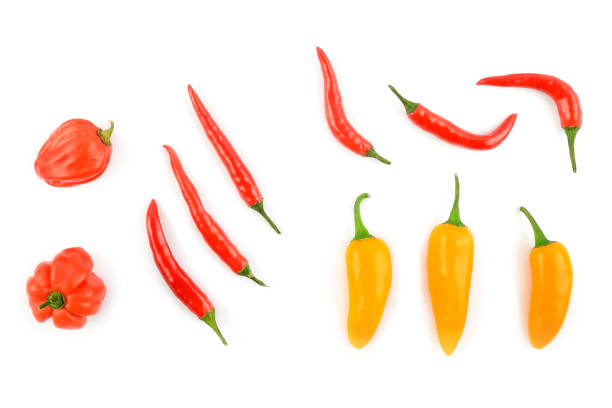 istock Assortment hot chili peppers isolated on white background. 1278602873
