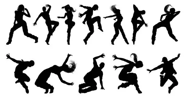 Vector illustration of Street Dance Dancer Silhouettes