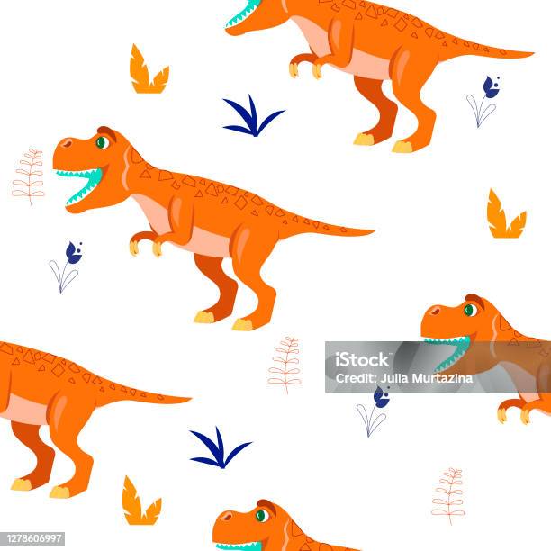 Ilustración de Patrón De Dinosaurio Tiranosaurio De Dibujos Animados  Ilustración Vectorial y más Vectores Libres de Derechos de Animal - iStock