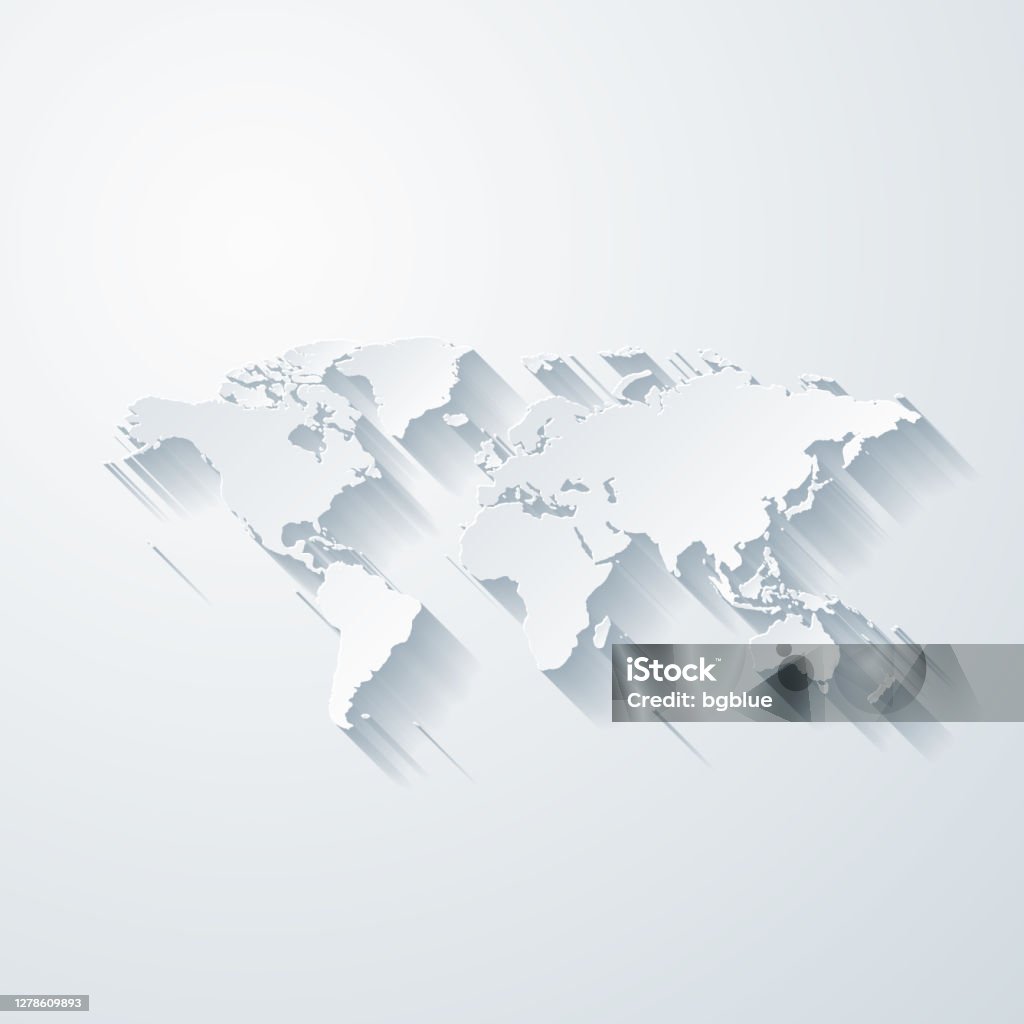 Carte du monde avec effet de coupe de papier sur l’arrière-plan blanc - clipart vectoriel de Planisphère libre de droits
