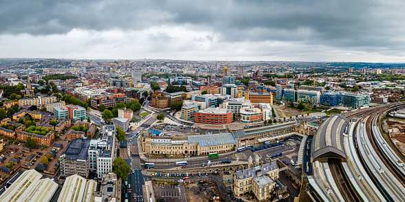 Cardiff United Kingdom panoramic view over the city including many industrial facilities