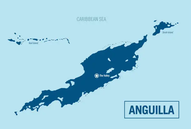 Vector illustration of Anguilla island, country political map. Detailed vector illustration with isolated islands, cities and regions.
