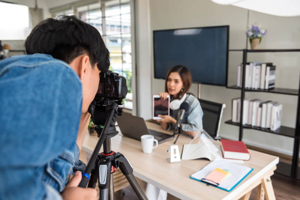 istock Video cameraman prepare record live vlog blogger 1278613616
