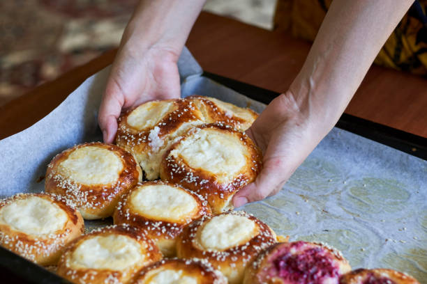 istock Freshly baked raspberry and cottage cheese buns 1278618853