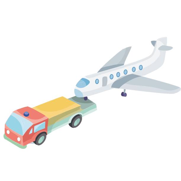istock truck transporting plane, cartoon illustration, vector illustration, isolated object on white background, vector illustration, 1278621504