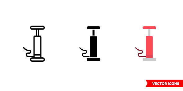 Hand pump icon of 3 types. Isolated vector sign symbol.