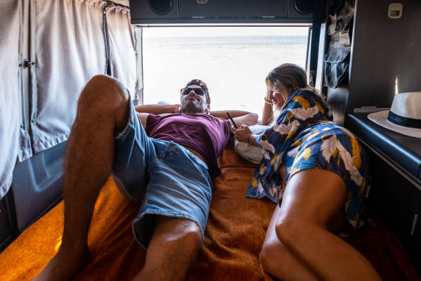 istock A couple inside their camper van on a beach 1278626475