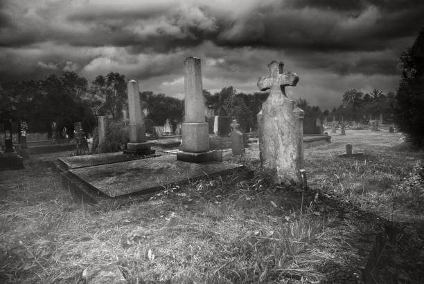 istock Old creepy cemetery at night 1278628915