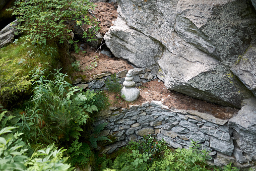 Cavaglia, Switzerland - July 22, 2020 : View of Giants pots in Cavaglia Glacier garden